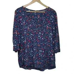 Faded Glory Blue 3/4 Sleeve Floral Top Womens Size XXL Flowy Feminine